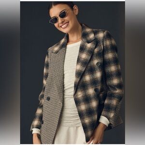 Avec Les Filles Mixed Plaid Menswear Blazer - XL